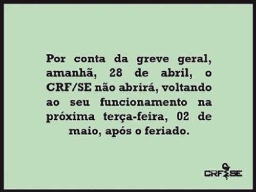 CRF/SE não funcionará na sexta-feira