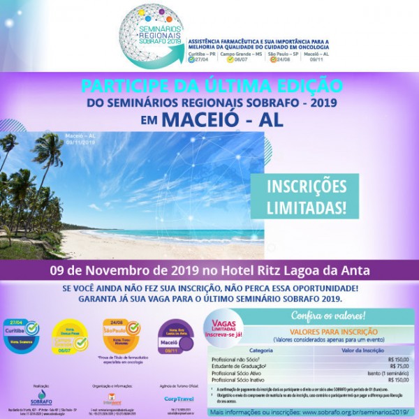 VICE-PRESIDENTE DO CRF/SE PARTICIPARÁ DOS SEMINÁRIOS REGIONAIS SOBRAFO 2019 EM MACEIÓ