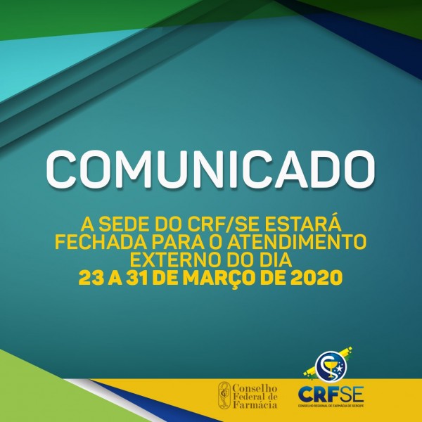 CRF/SE INFORMA PERÍODO DE SUSPENSÃO DE ATENDIMENTO EXTERNO