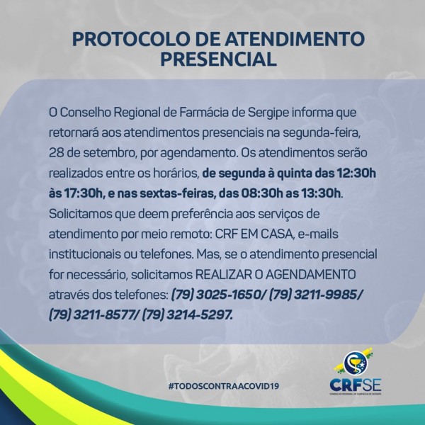 CONSELHO DIVULGA PROTOCOLO PARA RETORNO DOS ATENDIMENTOS PRESENCIAIS