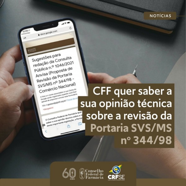 CFF e CRF/SE querem saber sua opinião sobre revisão da Portaria SVS/MS 344/98